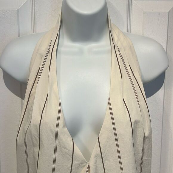 Banana Republic Cream/ Brown Striped Halter Backless Top Size‎ M Nwt - Picture 2 of 14